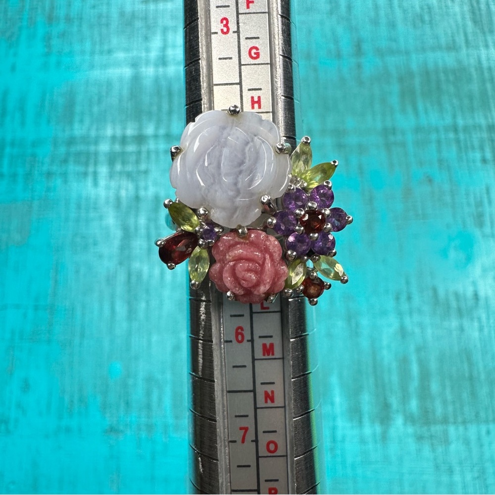 Vintage Sterling Silver Enameled Floral Ring US Size 5
